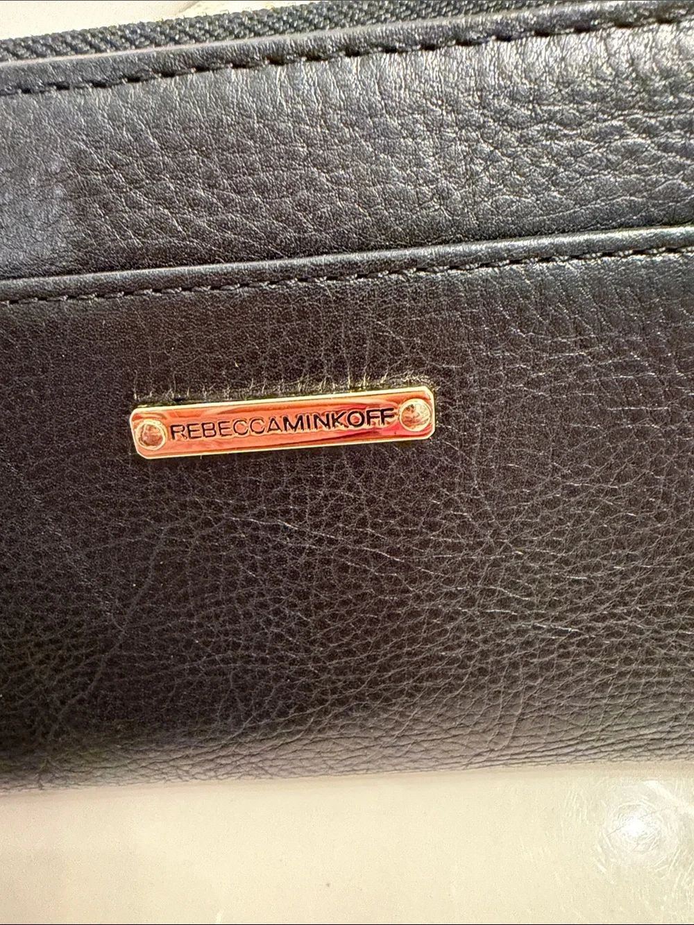 Rebecca Minkoff Black Leather Studded Zip Wallet with Mixed Metal Accents